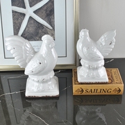 北欧地中海乡村田园复古白色陶瓷，公鸡母鸡造型摆件家居客厅装饰品