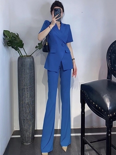 ZIZM西装套装女2023设计感小众气质女神范短袖职业装两件套