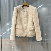 OSY-24C1012商场专卖2024春时尚丽人女装单排扣羊毛呢减龄短外套
