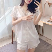 2023性感蕾丝花边睡衣女夏季薄款冰丝短袖短裤休闲家居服套装