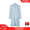 120%LINO 女士亚麻浅蓝色蕾丝袖口裙摆设计休闲及膝连衣裙