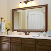 高档实木浴室镜欧式雕花，复古卫浴镜美式洗手盆，镜木框卫生间镜子