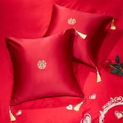 定制婚庆靠垫枕套一对含芯大红喜字刺绣，抱枕60x60客厅沙发婚房腰