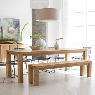 北欧风实木餐桌椅组合长方形原木桌子复古简约家用长条饭桌工作台