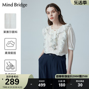 MB MindBridge荷叶边短袖女士衬衫夏季系带娃娃衫通勤优雅上衣