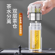 玻璃茶仓茶水分离泡茶杯，家用办公室便携双层茶叶杯子透明过滤水杯