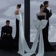 户外婚纱影楼主题无袖法式摄影礼服复古服装韩版短裙黑白色