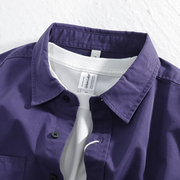 少见紫色调 面料丝滑不起球 纯色多口袋工装衬衫男士休闲衬衣外套