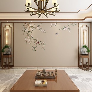 现代新中式墙纸客厅电视背景墙壁纸风景花鸟墙布壁画简约中国风