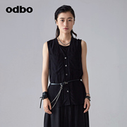 odbo/欧迪比欧原创设计V领马甲女夏季2023年百搭外穿黑色背心
