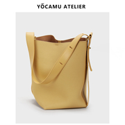 yocamu真皮水桶，包女大容量单肩斜挎包，通勤软皮包包2024大包