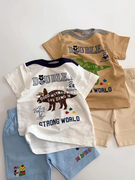 出口日系男童短袖T恤 竹节全棉卡通刺绣小熊儿童夏季背心宝宝上衣