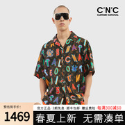 CNC品牌男装桑蚕丝印花短袖男2023年夏季轻奢真丝短袖衬衫男