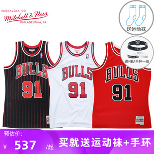 Mitchell Ness复古篮球服男SW球迷版NBA公牛队罗德曼球衣运动背心