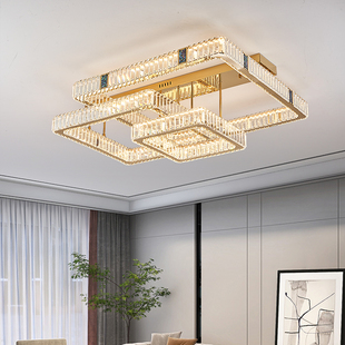 客厅吸顶灯现代简约大气，led水晶灯方框，不锈钢材质房间主卧设计感