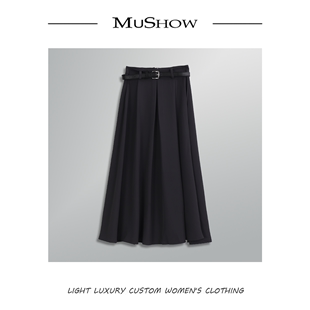 慕秀mushow「缤彩风尚，」高腰显瘦a字版型中长款百褶裙
