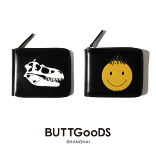 原创BUTTGooDS 3D真皮钱包男款休闲头层牛皮两折拉链短款长款钱夹