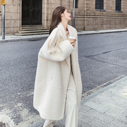 韩国羊羔毛大衣女冬季韩系温柔风，加厚长款过膝羊羔绒毛毛外套