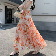 高级感雪纺半身裙女夏2025新款波西米亚度假风长裙蛋糕a字碎花裙