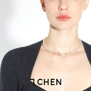 7chen2022欧美珍珠ot扣项链，轻奢气质颈链锁骨，链高级设计饰品项链