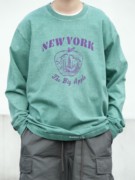  日本制 BARNS 复古水洗做旧 NEW YORK印花 宽松长袖T恤