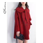 新年红色小个子双面呢大衣，宽松廓形2022过年双面，羊毛外套女