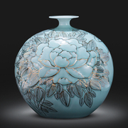 景德镇陶瓷花瓶手绘描金新中式客厅装饰办公室酒柜瓷器工艺品摆件