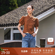 naivee纳薇24夏新中式，复古斜襟盘扣，立领灯笼短袖小个子衬衫女