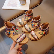 女童民族风凉鞋2024夏季波西米亚罗马凉鞋小女孩洋气度假鞋子