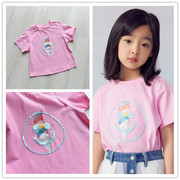 砖柜货 纯  女童夏季短袖亮片冰淇淋粉色T恤 宽松版上衣