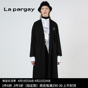 lapargay纳帕佳2024春季女装，黑色中长款休闲风衣，长袖外套韩版