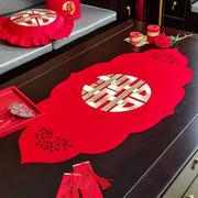 桌旗0902n红色结婚装饰喜庆餐桌布刺绣喜字茶几桌布新中式婚礼餐