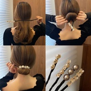 韩版懒人花朵盘发器超仙扎丸子头，简约复古珍珠，编发造型工具发饰女