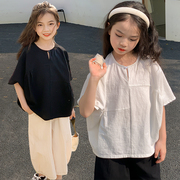 女童T恤短袖韩版儿童夏装蝙蝠衫女孩宽松慵懒风上衣夏款半袖体恤