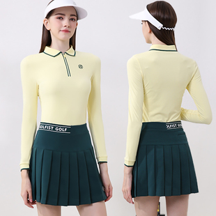 春秋季高尔夫女装女士长袖裙子，套装户外运动网球，修身上衣t恤半裙
