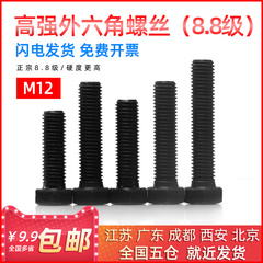 。发黑8.8级外六角螺丝高强度加长外六角螺栓M12*25/30/35/40mm