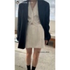 韩国overdueflair 亚麻棉花边蕾丝短袖衬衫+短裙套装 1020705