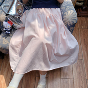 YUKIXIAOSHU自制粉色细格伞裙长裙甜美高腰宽松显瘦半身裙春季24
