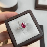 一克拉培育高碳钻鸽血红戒指，s925纯银满足镶嵌彩宝指环气质礼物