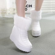 白色雪地靴女冬季2023加绒保暖东北大棉鞋内增高厚底毛毛短靴