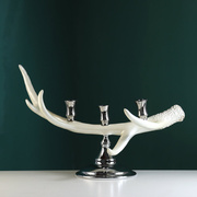 欧式古典树脂珍珠光白鹿角(白鹿角)烛台摆件别墅，玄关轻奢大号艺术雕塑饰品