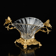 欧式水晶玻璃配铜果盘高档创意茶几糖果盘装饰品客厅小果盘摆件