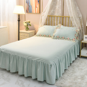 床裙床罩单件床套防滑固定纯色蕾丝真丝保护套床单，带花边纯色遮丑