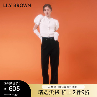 lilybrown秋冬款高腰附腰带经典阔腿牛仔裤lwfp224125