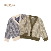 瑞比克/RBIGX童装秋季男童女童满印字母羊毛针织开衫毛衣外套