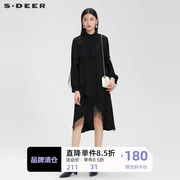 s·deer圣迪奥女装，立领网纱荷叶边长袖连衣裙s223z128a