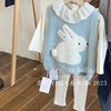 韩版童装女童针织马甲秋装蓝色，洋气可爱兔子，无袖背心儿童毛衣