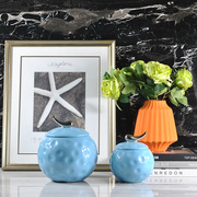 后现代新中式古典蓝色陶瓷锤纹球形小鸟装饰罐家居客厅电视柜饰品