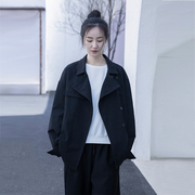 yuantu原创设计女装黑色，外套女春秋，2024纯棉复古温柔风上衣