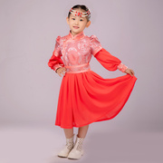 紫色儿童女蒙古族长袍民族风连衣公主裙节日蓬蓬裙礼服舞蹈演出服